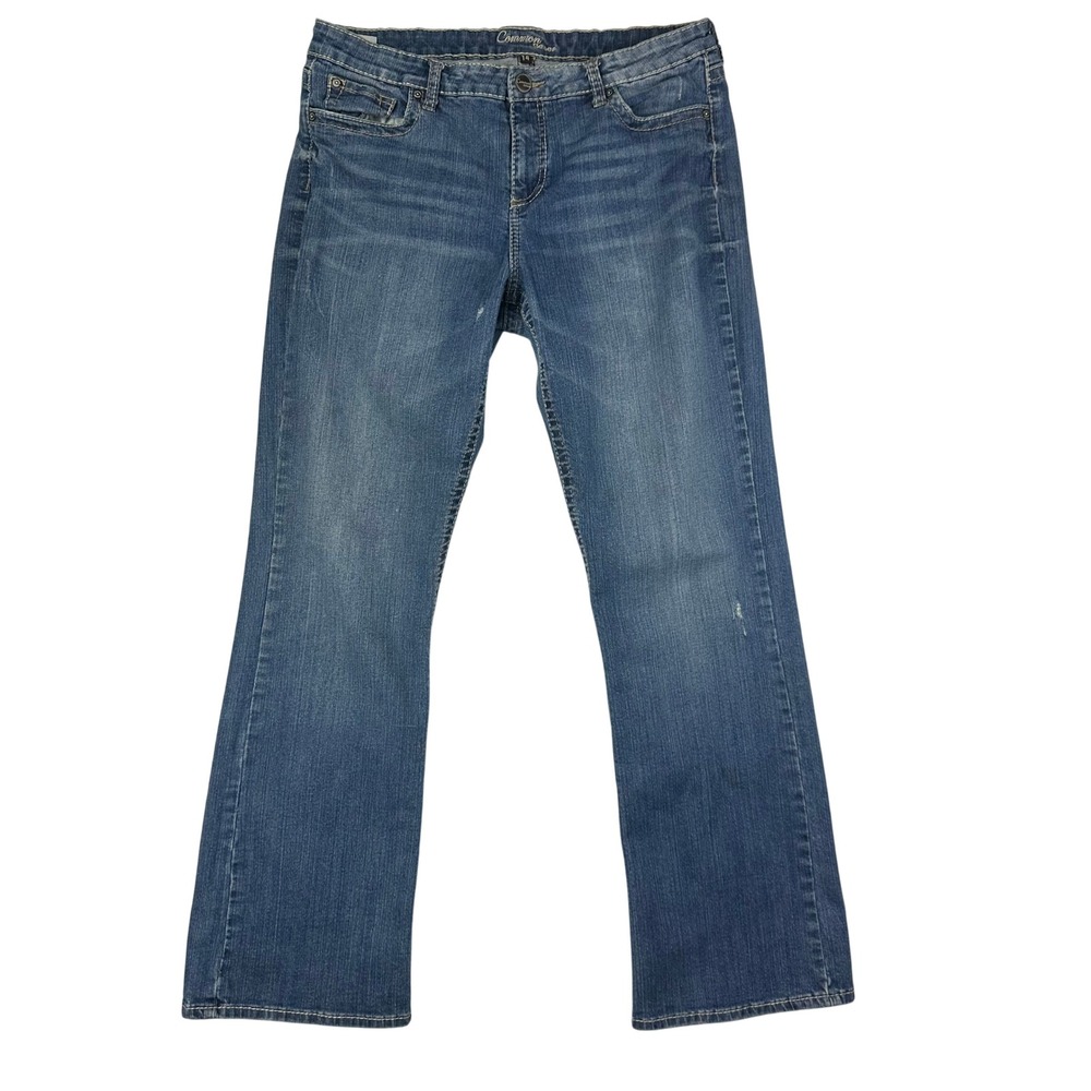 Common Genes‎ Bootcut Jeans Womens 14 Blue Stretch Denim Embroidered Pocket Y2K